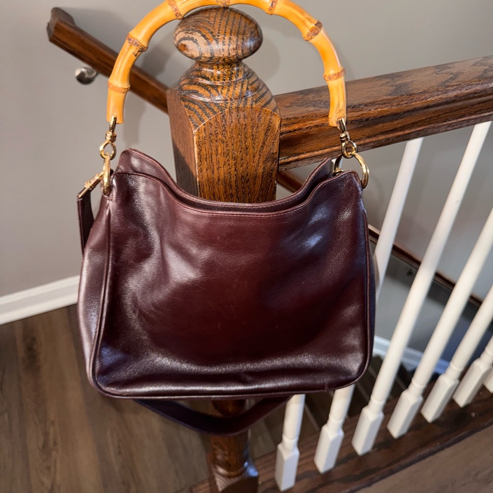 Gucci Dark Brown Leather Shoulder Bag with Bamboo Handle